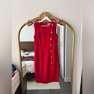 CK Red Midi Dress with Button Accents